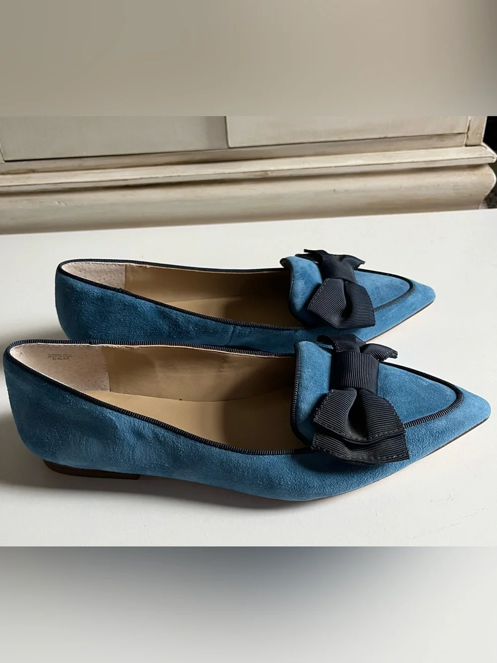 Ann Taylor Ziggy Suede Slip On Ballet Flats Blue Black Ribbon Size 6.5M